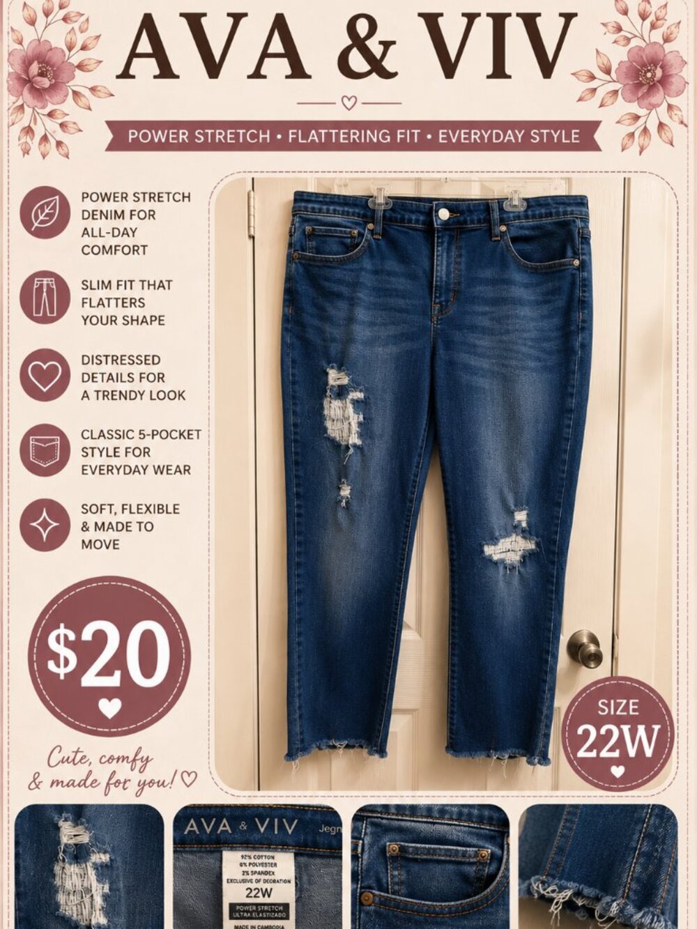 ✨ Ava & Viv Distressed Stretch Jeans – Size 22W ✨
